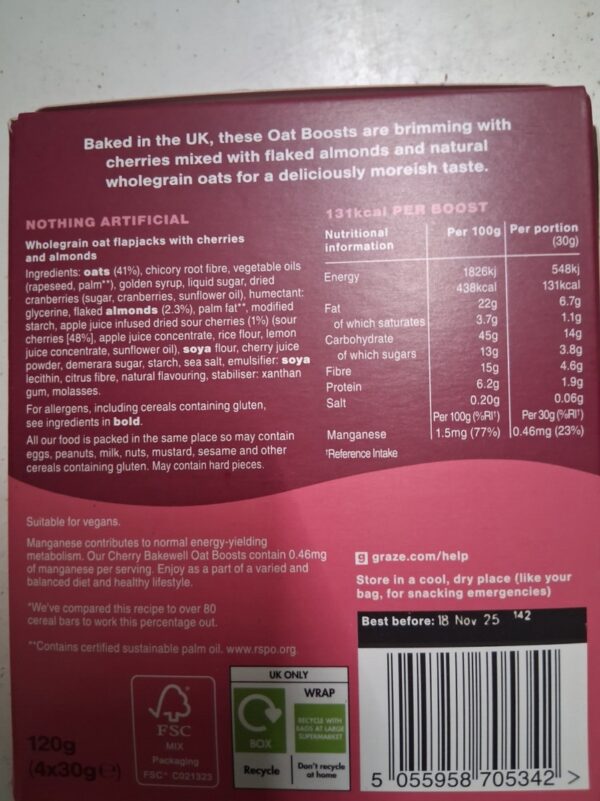 Graze Cherry Bakewell Oat Bars - Image 2